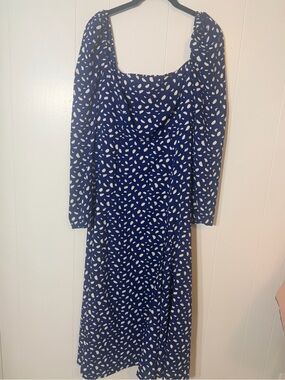 Commence Blue Long Sleeve Printed Midi Dress